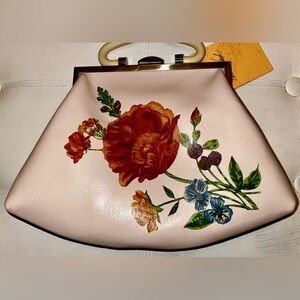 NWT Patricia Nash Floral Leather Clutch tote purse Cream Red & Blue Blooms